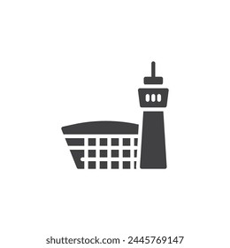 Icono del Vector de la torre del aeropuerto. signo plano lleno para concepto móvil y Diseño web. Icono de glifo de terminal de aeropuerto. Símbolo, ilustración del logotipo. Vector gráfico