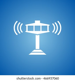 Airport Traffic Control Tower Icon on blue color. 