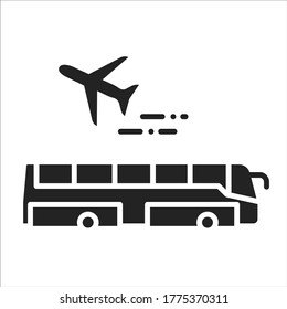 Airport transfer black glyph icon. Regularly scheduled transportation service. Pictogram for web page, mobile app, promo. UI UX GUI design element