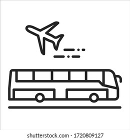 Airport transfer black line icon. Regularly scheduled transportation service. Pictogram for web page, mobile app, promo. UI UX GUI design element.