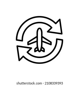 Traslado al aeropuerto: en el icono de línea delgada de flechas. Ilustración vectorial moderna para servicio móvil de taxi.