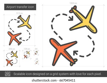 Airport transfer vector line icon isolated on white background. Airport transfer line icon for infographic, website or app. Scalable icon designed on a grid system.