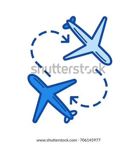 Airport transfer vector line icon isolated on white background. Airport transfer line icon for infographic, website or app. Blue icon designed on a grid system.