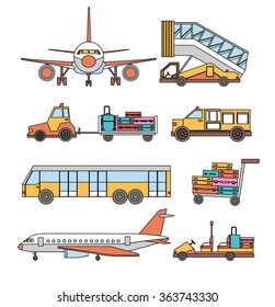 Airport transport vector line set