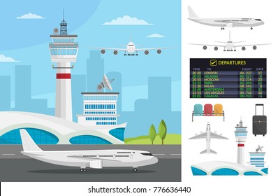 Airport and transportation airplane infographics objects