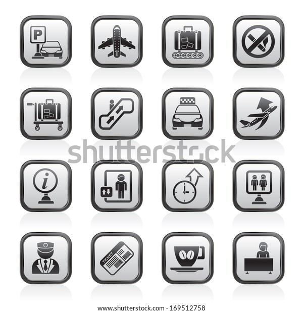 Airport and\
transportation icons - vector icon\
set
