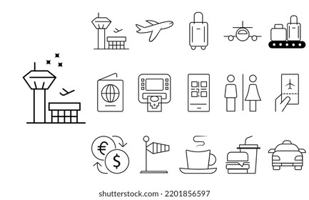  Airport and Travel outline icons stock illustration
Icon, Airport, Airplane, Toilet, Travel and others.
