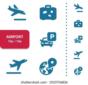 Airport, Travel, Tourism Icons. Professional, pixel perfect icons, EPS 10 format, optimized for 32p and 16p