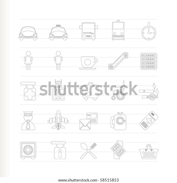 Airport, travel and transportation icons -  vector\
icon set