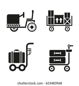 airport trolley with blue suitcases icons