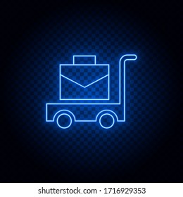 Airport, trolley, luggage blue neon vector icon