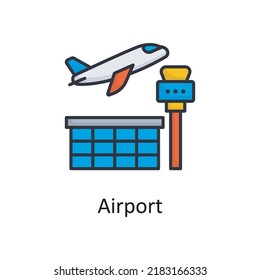 Ilustración de diseño de iconos rellenados por vector del aeropuerto. Símbolo diverso sobre el archivo EPS 10 de fondo blanco