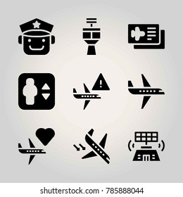 Airport vector icon net. airplane, pilot, plane and airplane ticket