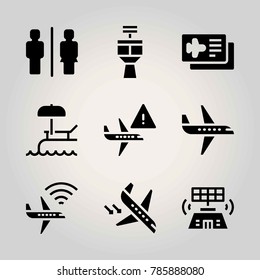 Airport vector icon net. airplane ticket, toilet, swimming pool and airplane