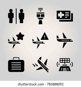 Airport vector icon net. airplane, toilet, arrival and airplane ticket