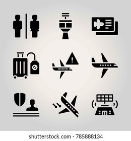 Airport vector icon net. airplane ticket, arrival, luggage and plane