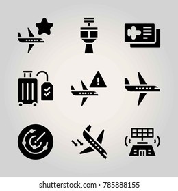 Airport vector icon net. arrival, luggage, tag and plane