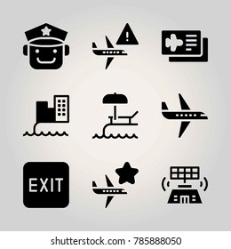 Airport vector icon net. control tower, airplane, driver and exit