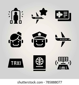 Airport vector icon net. control tower, taxi, pilot and airport