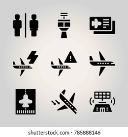 Airport vector icon net. control tower, toilet, plane and airplane