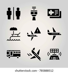 Airport vector icon net. control tower, arrival, toilet and plane