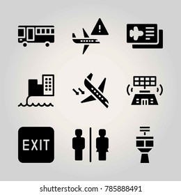 Airport vector icon net. exit, cityscape, toilet and plane