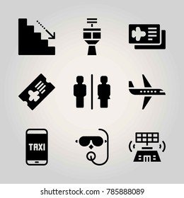 Airport vector icon net. stairs, control tower, airplane and toilet
