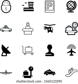 airport vector icon set such as: vacation, patrol, tv, rubber, escalator, geography, place, aeroplane, lock, customs, floor, guard, key, world, propeller, certified, square, verify, urban, worker