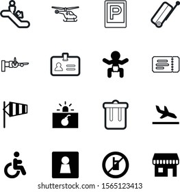 airport vector icon set such as: passenger, id, one, sky, waste, beauty, young, label, square, border, shop, sock, women, allowed, call, phones, mall, metal, visual, arrive, bathroom, escalator