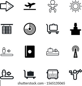 airport vector icon set such as: desk, welcome, start, control, new, stick, scanner, antenna, shape, weather, internet, app, belt, plane, child, destination, school, sunlight, hall, arrival, bus