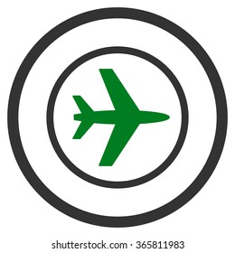 Airport vector icon. Style is bicolor flat circled symbol, green and gray colors, rounded angles, white background.