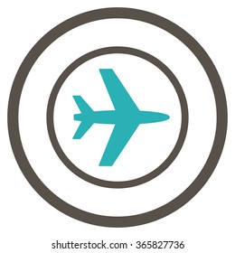 Airport vector icon. Style is bicolor flat circled symbol, grey and cyan colors, rounded angles, white background.