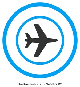 Airport vector icon. Style is bicolor flat circled symbol, blue and gray colors, rounded angles, white background.