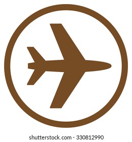 Airport vector icon. Style is flat brown symbol, rounded angles, white background.