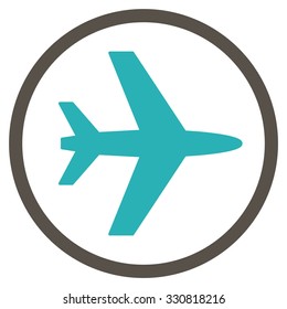 Airport vector icon. Style is flat bicolor grey and cyan symbol, rounded angles, white background.