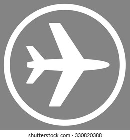 Airport vector icon. Style is flat white symbol, rounded angles, gray background.