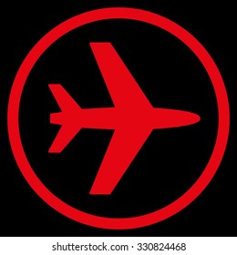 Airport vector icon. Style is flat red symbol, rounded angles, black background.