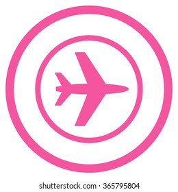 Airport vector icon. Style is flat circled symbol, pink color, rounded angles, white background.