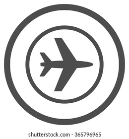 Airport vector icon. Style is flat circled symbol, gray color, rounded angles, white background.