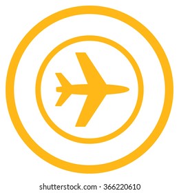 Airport vector icon. Style is flat circled symbol, yellow color, rounded angles, white background.