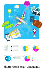airport vector infrastructure flat icons and graphics element on real landscape backgrounds