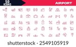 Airport Vector Line Icon Set Plane, Ticket, Baggage, Seat, Wifi, Bag, Departure, Terminal, Passport, Transport Icons Pack