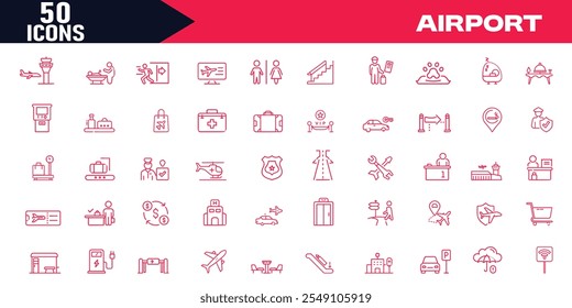 Airport Vector Line Icon Set Plane, Ticket, Baggage, Seat, Wifi, Bag, Departure, Terminal, Passport, Transport Icons Pack