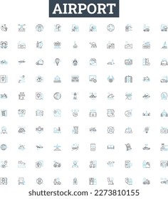 Airport vector line icons set. Airport, Terminal, Check-in, Terminal-, TSA, Runway, Arrival illustration outline concept symbols and signs