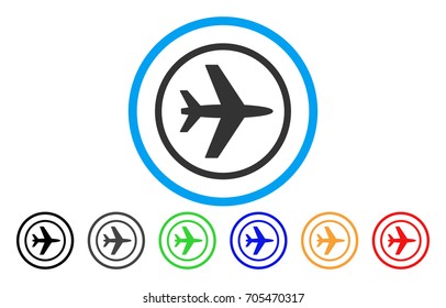 Airport vector rounded icon. Image style is a flat gray icon symbol inside a blue circle. Bonus color variants are gray, black, blue, green, red, orange.