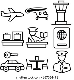 airport vector thin line icon set