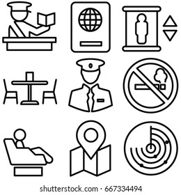 airport vector thin line icon set
