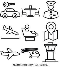 airport vector thin line icon set