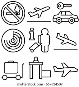 airport vector thin line icon set