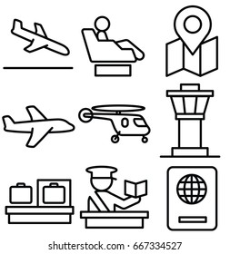 airport vector thin line icon set